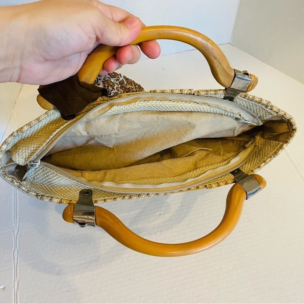 Italian Carabella Handbag Vintage Weave Basket w/Burmel Handkerchief Resort - Picture 13 of 16
